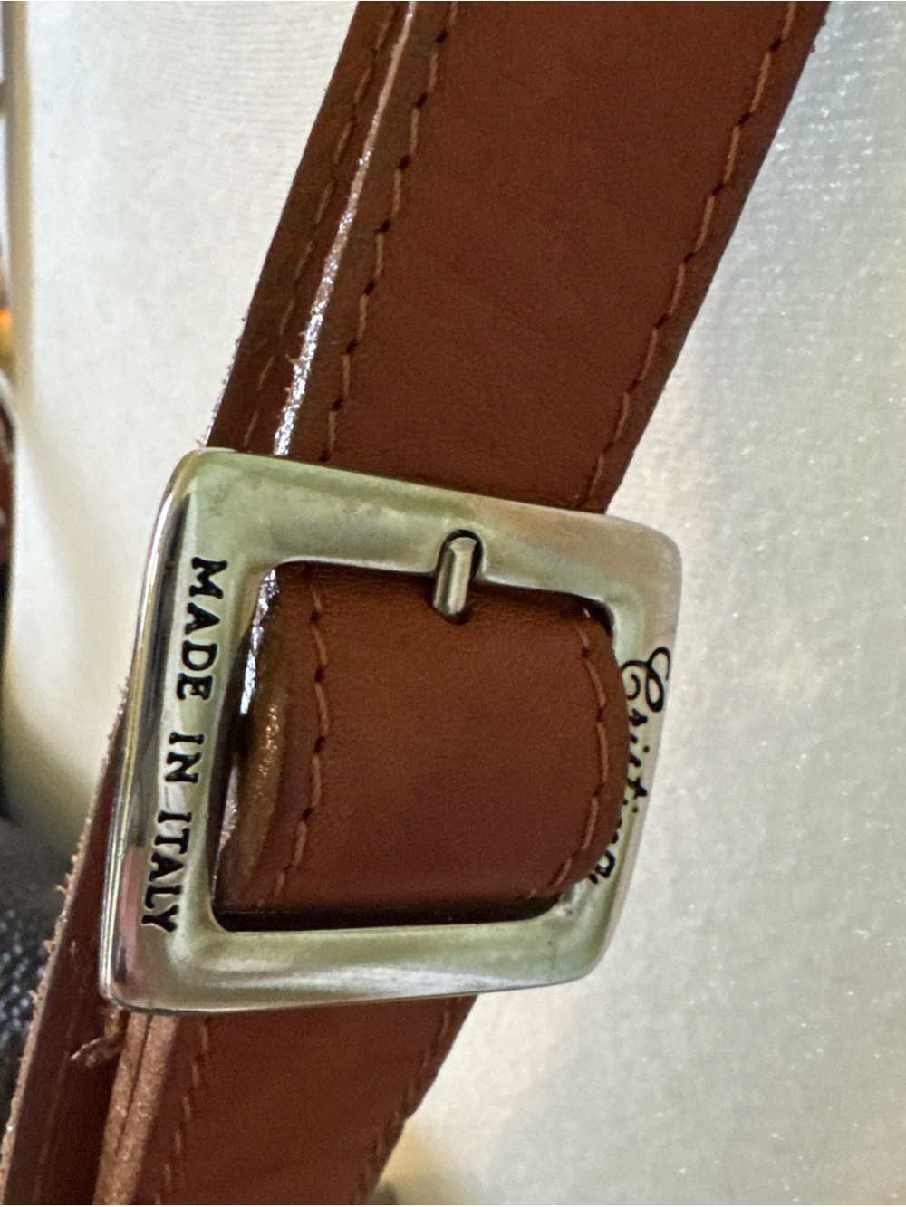 Cristina Italy Genuine Leather Shoulder Bag Brown Pebbled Leather Cognac Trim - Picture 4 of 11